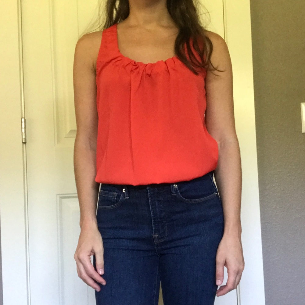 EUC red orange sleeveless blouse top, scoop neck